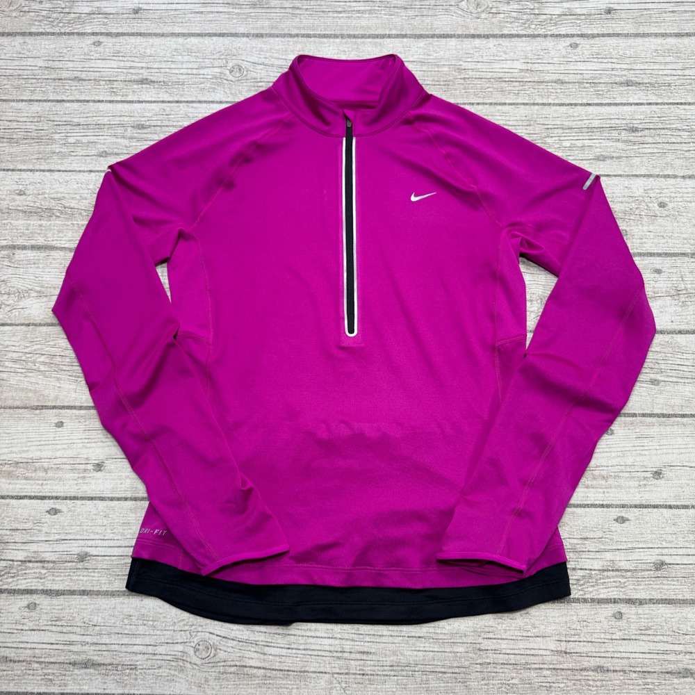 Nike Sweatshirt Women's M Pink Dri-FIT Quarter Zip Reflective Pullover Running